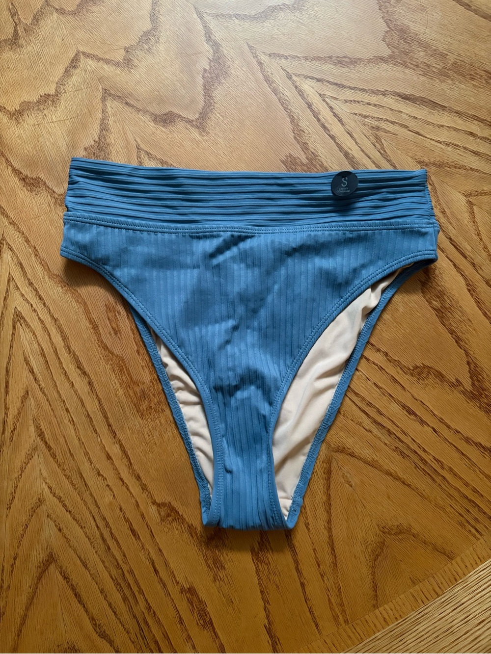 High-Waist Ribbed Blue Bikini Bottoms Cotton On Small